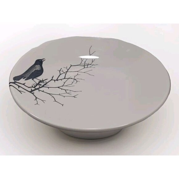 Victorian English Gothic Pottery XL 13" Serving Bowl Edward Challinor Crow Raven - Picture 6 of 7